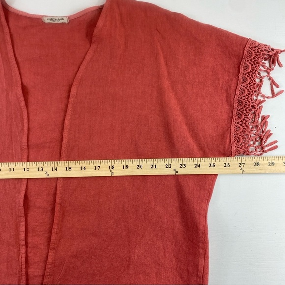 Valentina Naldi Made in Italy Coral 100% Linen Lace‎ Fringe Trim Kimono O/S - Picture 9 of 12